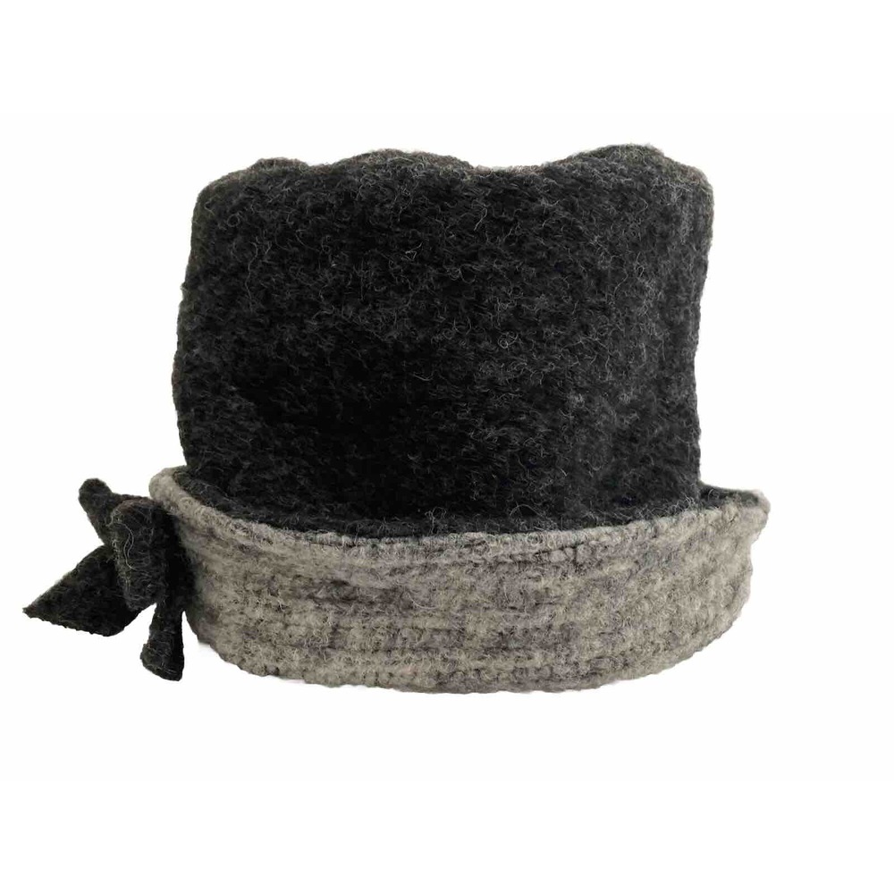 La Fenice Florence Italy Wool Blend Scrunchy Cloche Hat Bow Gray Made in Italy
